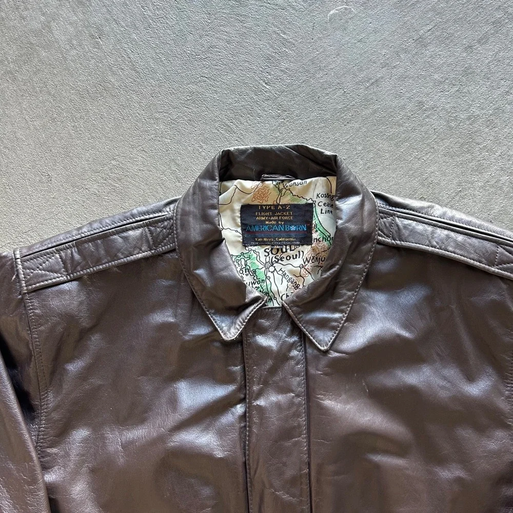 Vintage American Born Type A-2 Leather Flight Jacket‎ Size XL Brown Bomber Army